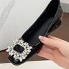 Flat Bottom Silver High-end Square Head Rhinestone Single Shoes Women's Shoes 2025 New Autumn Black Commuter Beanie Shoes