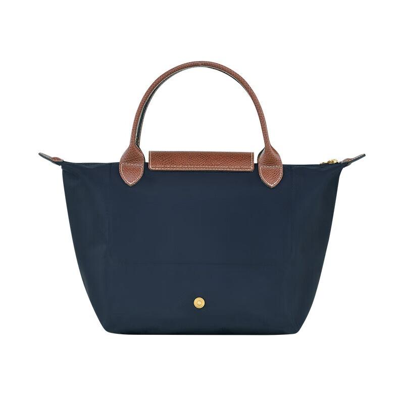 Longchamp Short Handle Zipper Snap Closure Strapless Canvas with Leather Trim Handbag Small Women's Navy 1621089P68