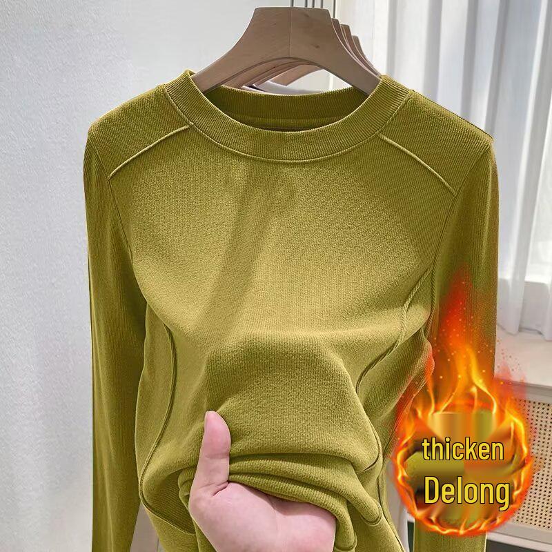 Women's Velvet Base Layer Slimming Top - Warm Half High Neck, Long Sleeve T-Shirt for Autumn/Winter.