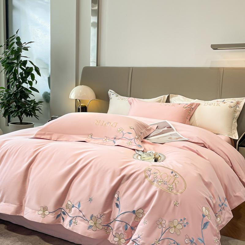 100 Pure Cotton 4pcs Set Class A Maternal and Infant Grade Long-staple Cotton Embroidered Quilt Cover Cotton Bed Sheet Mattress Household Bedding