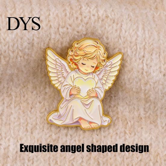 Healing Visual Design Little Angel Brooch Pin for Women, Cute Guardian Holding Heart Lapel Decorative Accessories with Wings, Clothing Accessory