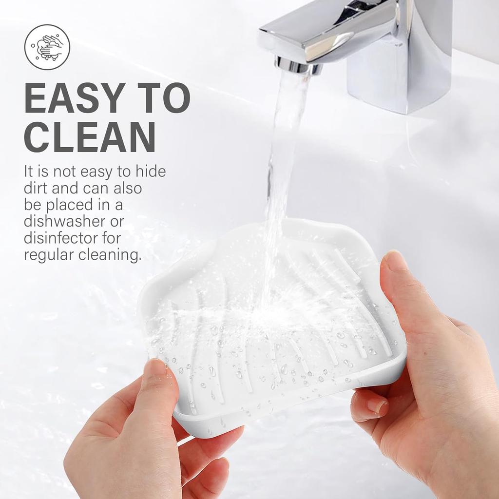 Silicone Soap Dish with Drain, SAISN Kitchen Soap Tray for Shower 2 Pack Self Draining Soap Dish Soft Bathroom Soap Holder for Kitchen Sink Flexible