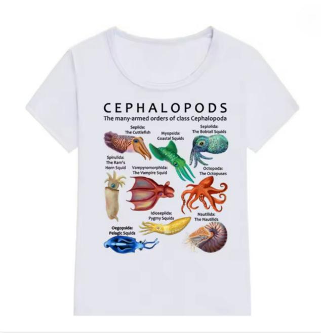 Shark Faces of All Kinds T-shirt The Cephalopod Octopus Squid T-shirt Men Women Unisex Casual Tops Casual Daily Streetwear