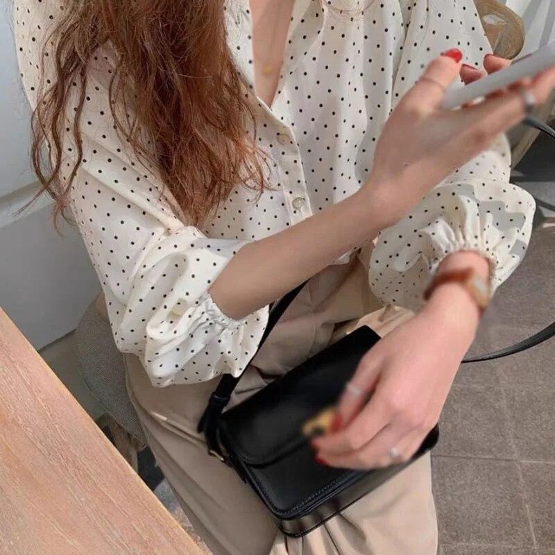 قمصان نسائية بلوزة شيفون بأكمام طويلة ورقبة دائرية وصدر واحد