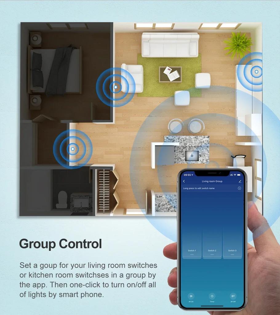 EU/US Smart Switch Alexa RF433 No Neutral Tuya Control Works With Google 1/2/3 Gang Smart Life Home Light WiFi Touch Switches