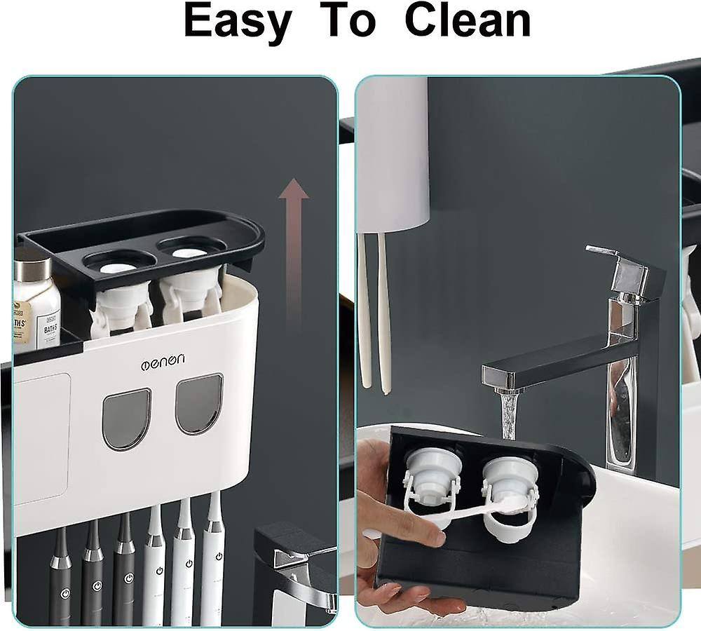 Double distributeur automatique de dentifrice avec porte-brosse à dents, grand organisateur de rangement avec 6 emplacements pour brosse à dents,