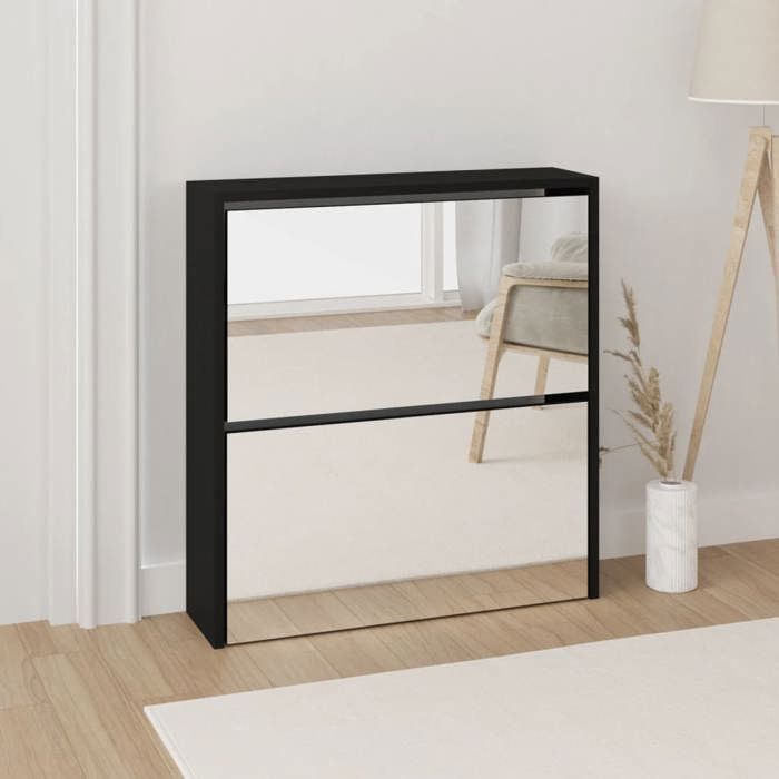 VidaXL Shoe Cabinet with Mirror 2-Tier Black 63x17x67 Cm 342629