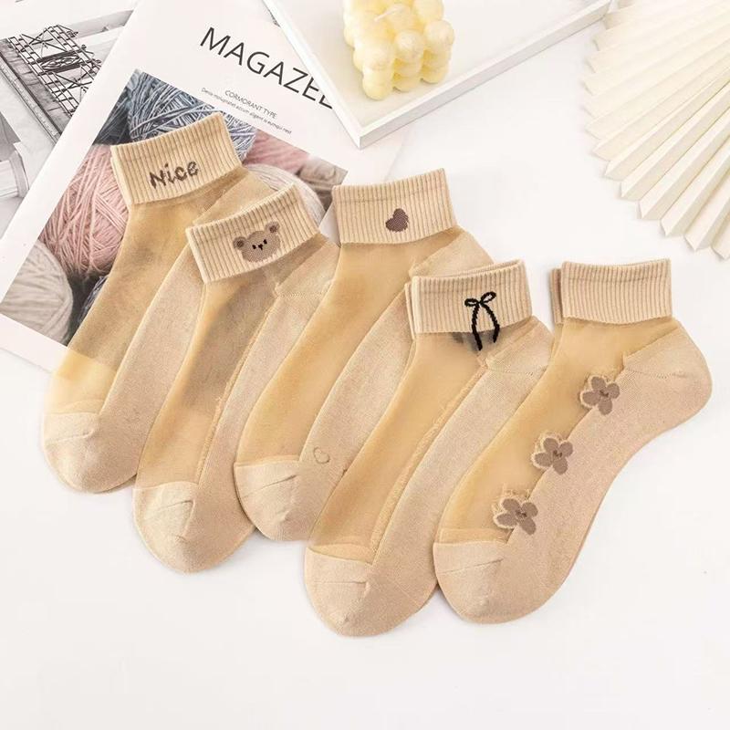 5Pairs Breathable Sweat Absorbing Socks Wear-Resistant Odor Proof Summer Socks For Women Transparent Invisible Thin Socks