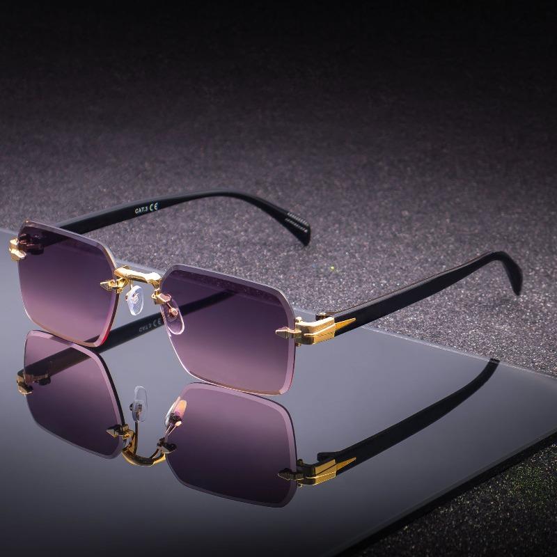 New Rectangle Rimless Women Sunglasses Luxury Brand Man Sun Glasses Retro Square Metal Eyewears Uv400 Trendy Goggles