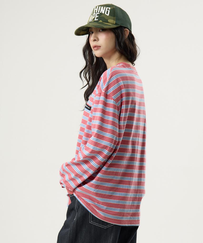 UNKNOWN PLANET Ivy Stripe Round Long Sleeve T-Shirt Pink