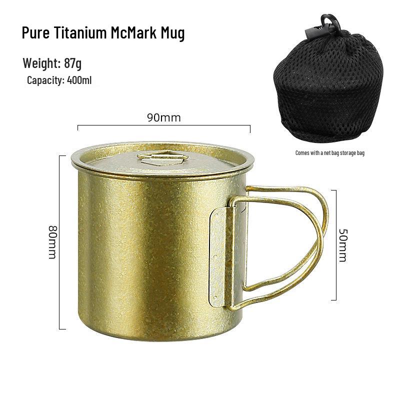 Pure Titanium Travel Mug with Lid and Folding Handle - Perfect for Coffee, Tea, or Water on Camping Trips