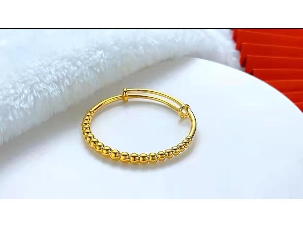 Women's Gold-Plated Vietnam Sand Bead Bracelet - Simple Fashion Push-Pull Bangle