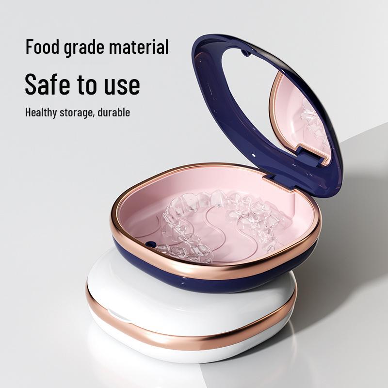 Portable Orthodontic Retainer & Denture Storage Box with Mirror and Braces Soaking Feature