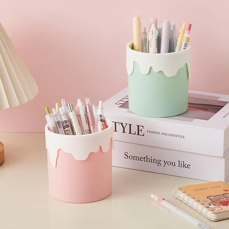 kawaii Ice Cream Pen Holder Cosmetic Brush Storage Holder Desk Stationary Organization Storage Box Office School Supplies