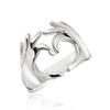Huitan Double Hand Heart Love Couple Rings Fashionable Adjustable Opening Rings for Women/Men Hug Hands Design Trendy Jewelry