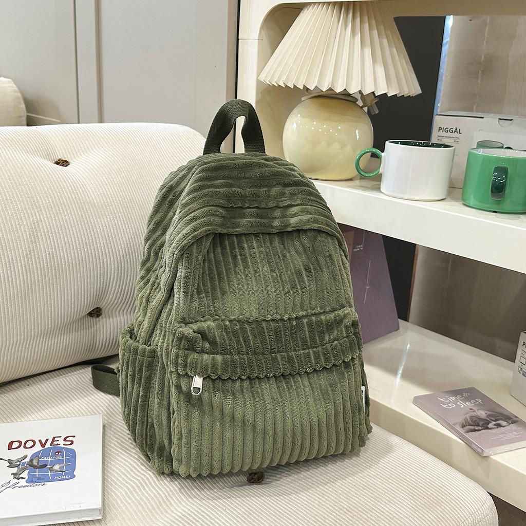 Women's Korean Style Corduroy Backpack2026New Autumn and Winter Student School Bag Corduroy Simple Versatile Backpack