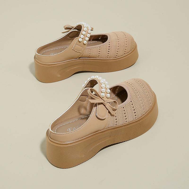 

Thick-bottomed bag head half slippers for women, new spring and summer one-pedal woven cool slippers 40 хаки