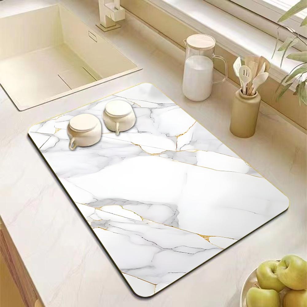 Tapis de cuisine super absorbant à imprimé marbre, tapis de séchage, coussin de drainage à séchage rapide, tapis pour vaisselle, dessous de plat antidérapant pour vaisselle, café 30x40cm