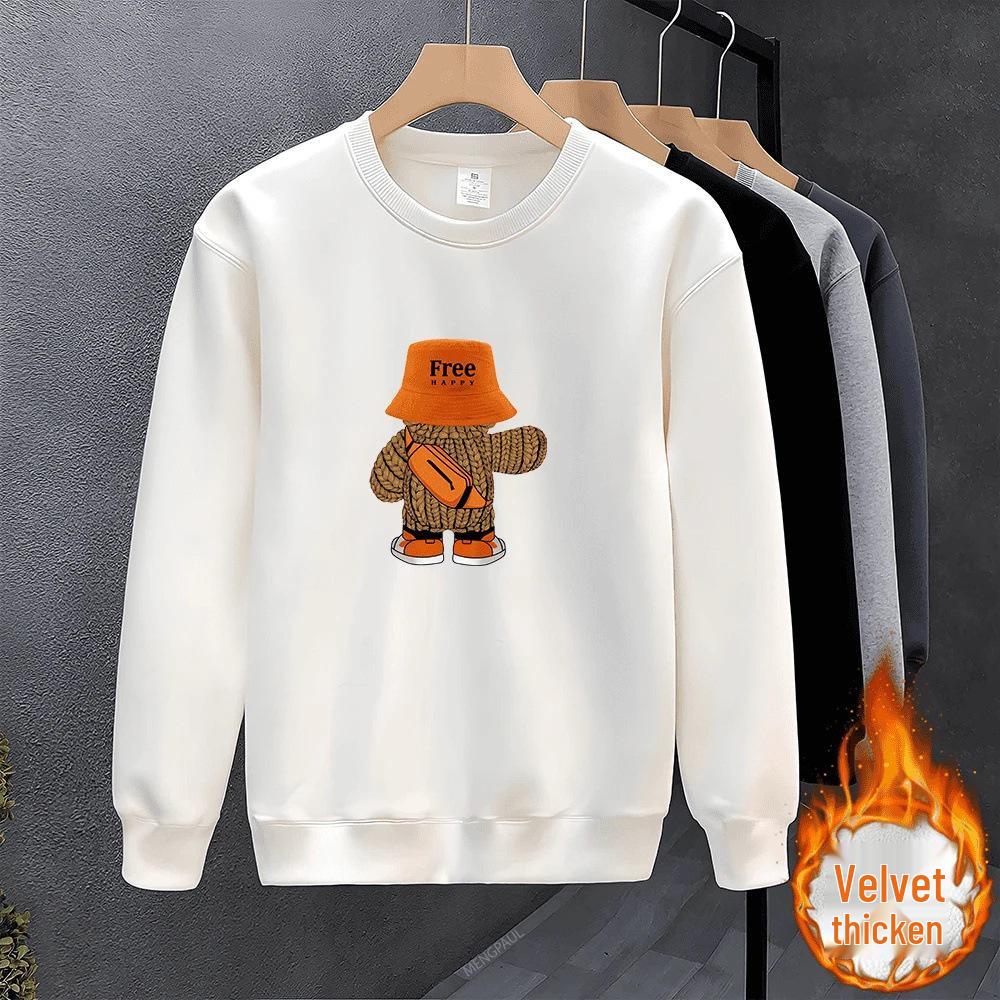 Men's 2025 Stylish Thickened Round Neck Printed Pullover, Long Sleeve, No Hood