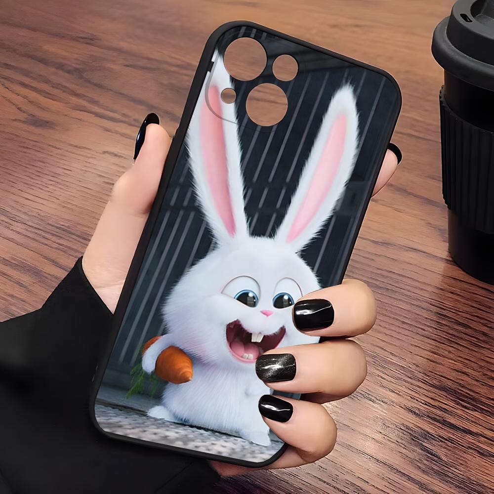 Cute Cartoon Rabbit Snowball Phone Case Matte Transparent For Iphone 16 15 Max 14 13 Mini 12 Pro 7 8 11 XR Xs X Plus Back Cover