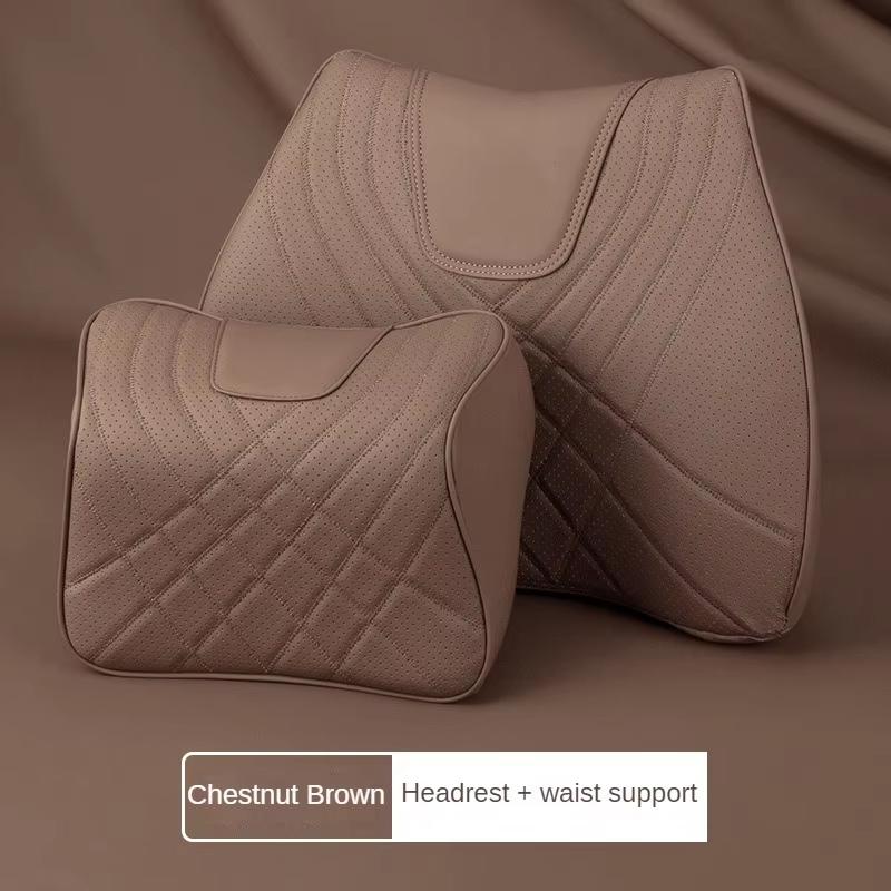 Breathale Car Neck Pillow Protective Leather Auto Lumbar Waist Support Car Headrest Neck Protective Seat Cushion Accessories