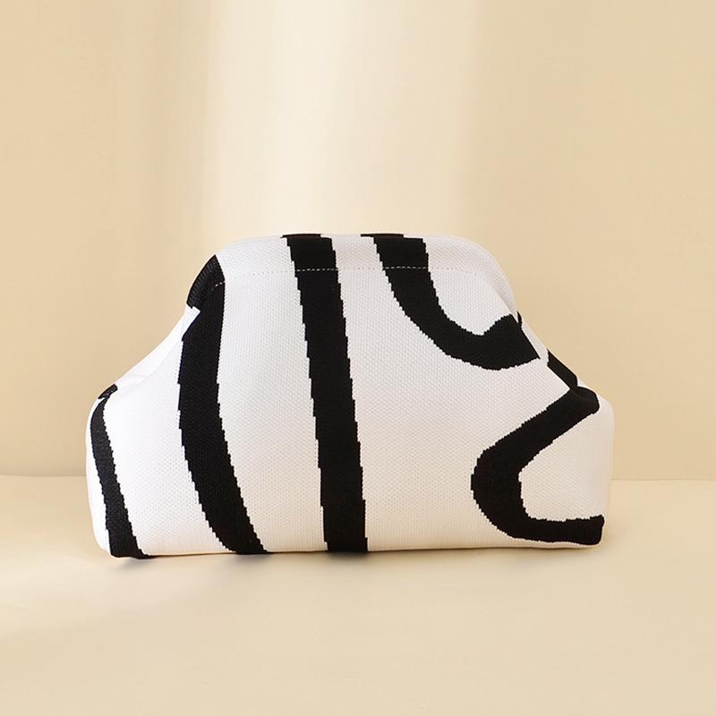 Pochette a Maglia Rigata - Borsa da Giorno Capiente per Trucco e Oggetti Essenziali