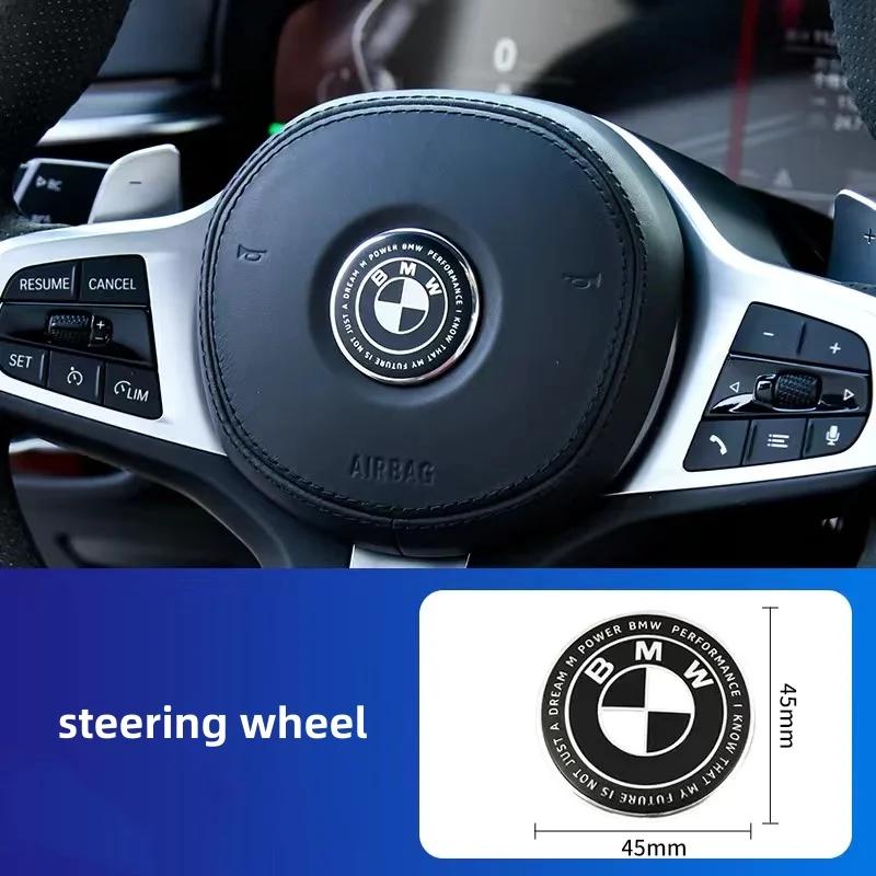 1pcs-45mm Suitable for BMW 50th Anniversary KITH Thunder Joint Style 45mm Interior Steering Wheel Logo Sticker Badge.