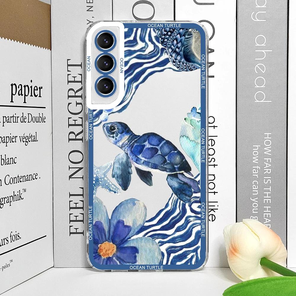 Cool Ocean Turtle Phone Case for Samsung Galaxy S22 S23 S24 S25 Ultra S20 Plus S21 FE Sea Blue Turtle Design Clear Covers Fundas