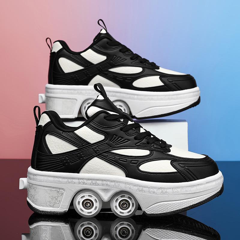 2025 new one-button shrink four-wheel pulley shoes with wheels teen speed skating skates flying runaway shoes men