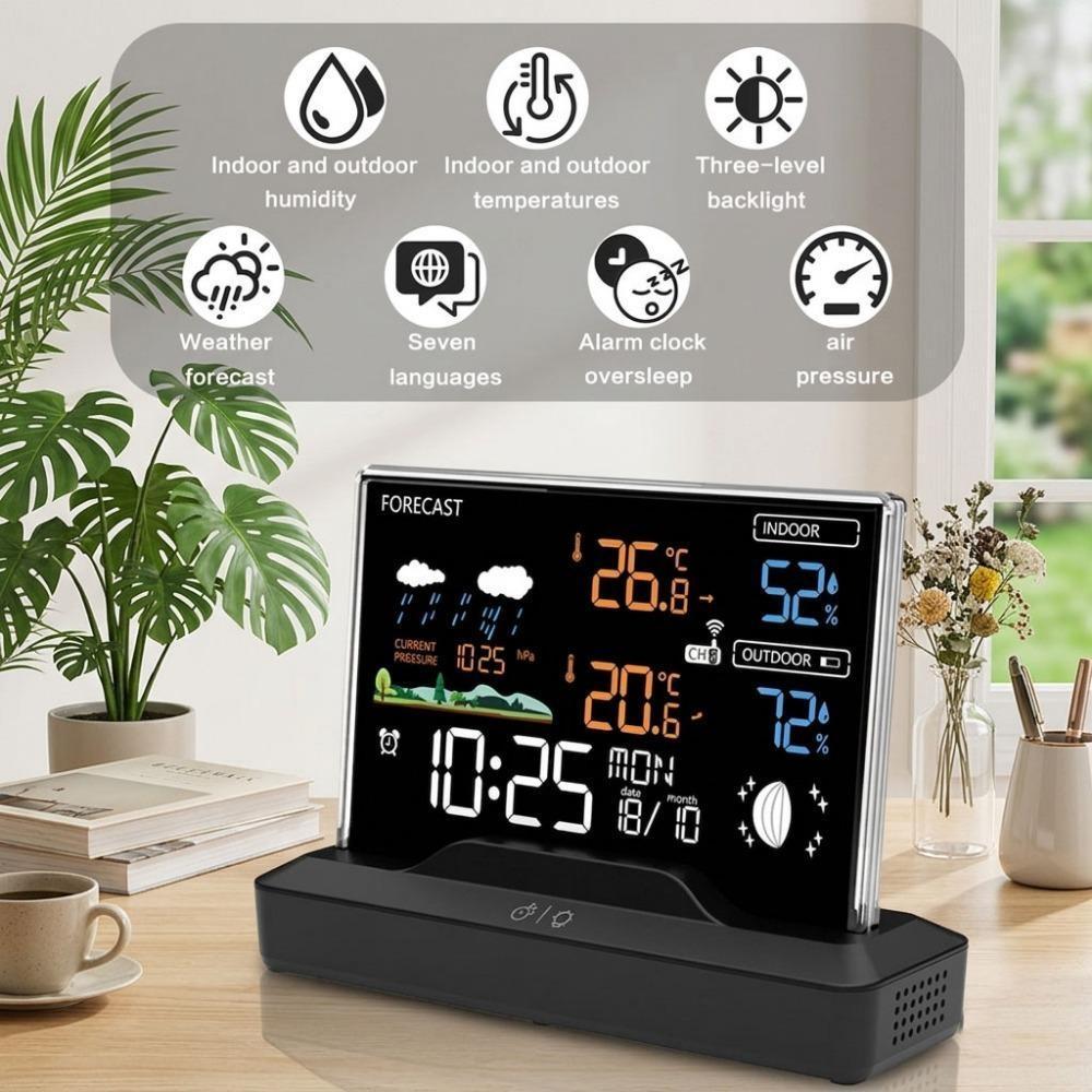 Stazione Meteorologica Wireless con Display a Colori Termometro Interno Esterno Igrometro Digitale Barometro Previsioni per Casa Ufficio