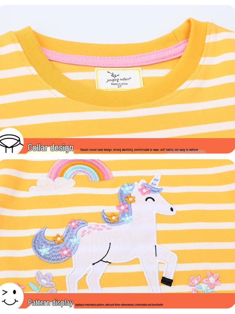 European Style Girls' Cartoon Embroidered T-shirt - Round Neck, Short Sleeve, Summer 2026