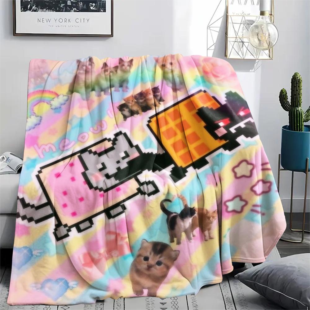 1 Stück Nyan Cat Aufdruck Flanelldecke, Hohe Qualität, Bequem für alle Jahreszeiten, Heimdekoration, Wärme und Komfort, Perfekt für Weihnachtsgeschenke 99