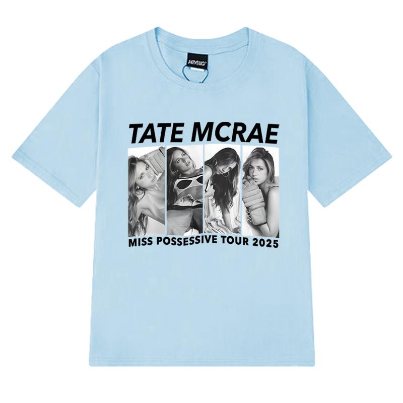 Neu in Tate Mcrae Welttournee 2025 Print T-Shirts Unisex Damen Vintage Oversized Kurzarm-T-Shirt Unisex Schwarz 100% Baumwolle Tops