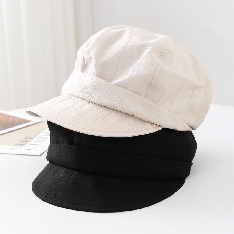 Casquette Béret Simple à Bord Doux pour Femme Printemps Été Chapeau Plissé Casquette Gavroche Visère Pare-Soleil Fine pour Voyage en Plein Air