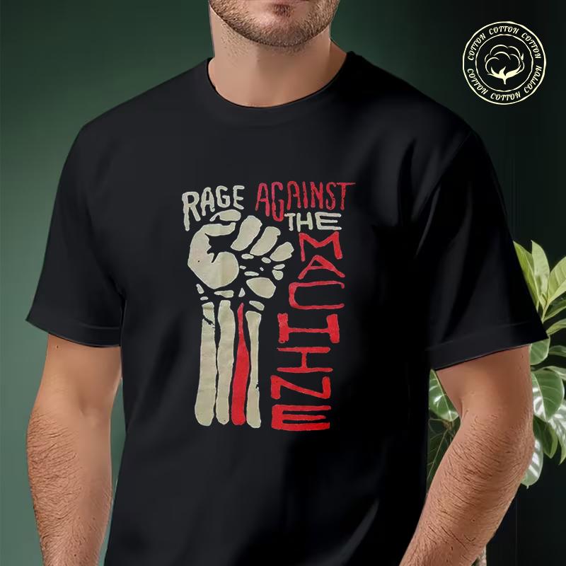 Motorcycle Rage Against The Machine Band Hand Up T-Shirt Men Cotton Tees O-neck Short Sleeve T