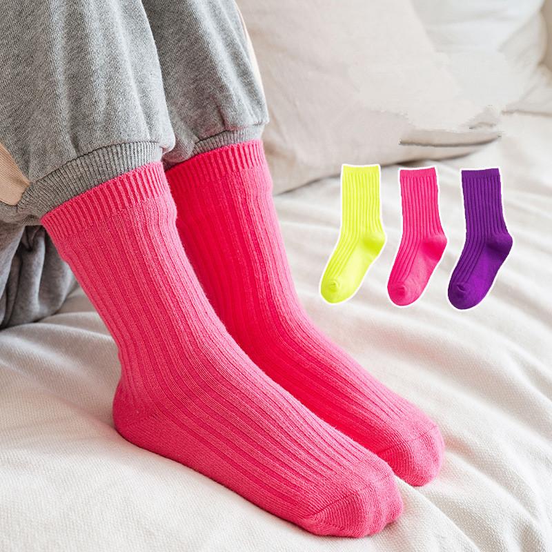 3 Paare/Los 1 bis 10 Jahre Herbst Winter Socken für Jungen Neo Farben Socken an Mädchen Weiche Baumwolle Schülersocken Bonbonfarben