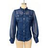 Spring New Women's Fashion Casual Faux Denim Patchwork Chiffon Long-sleeve Top