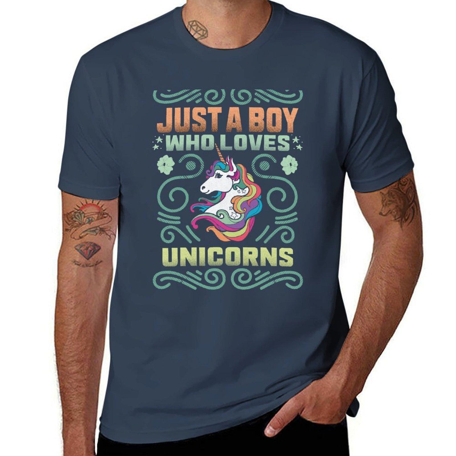 Just A Boy Who Loves Unicorns Funny Quote Tshirt Lightweight Casual Summer Tshirt S