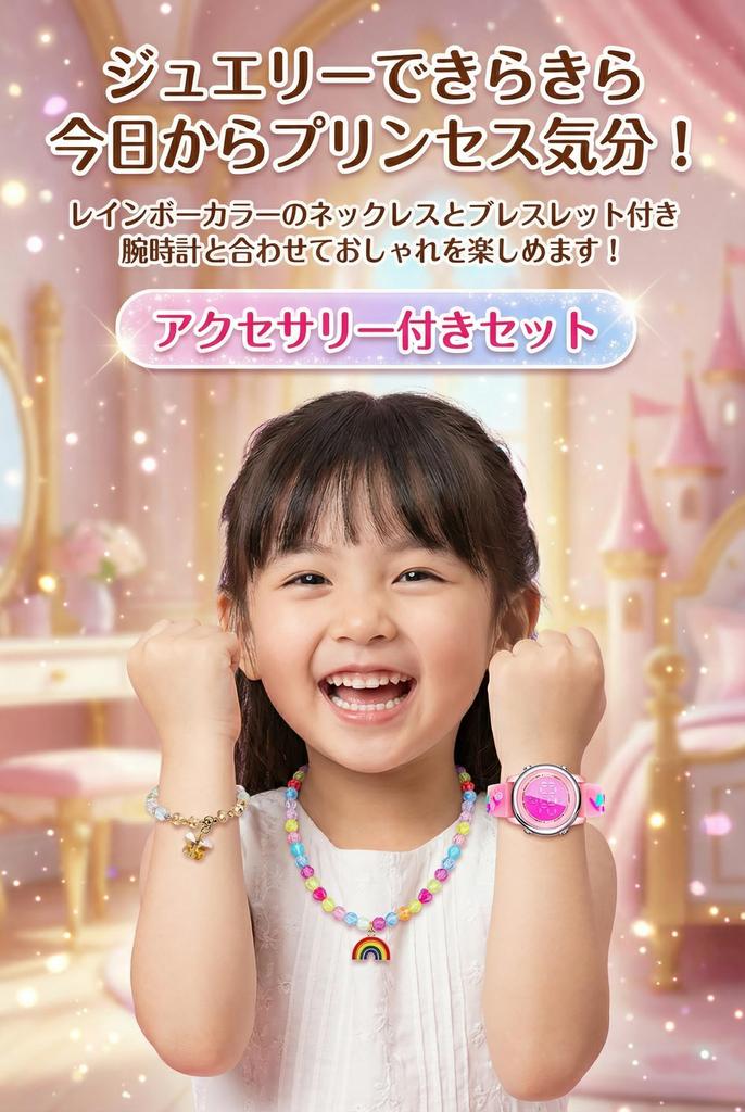 Girls Digital Watch, Kids 7 Color LED, Waterproof, Stopwatch, Alarm, Jewelry Set, Necklace, Bracelet, Stickers, Gift, Present (Butterfly Pink)