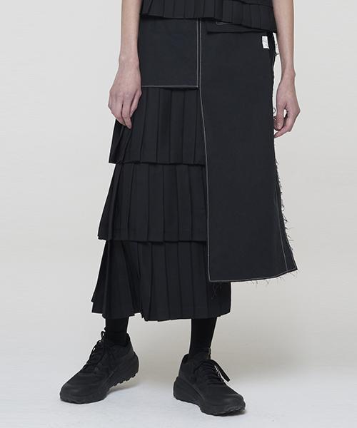 RECODE Unbalanced Pleated Skirt_Rqkam24532Bkx