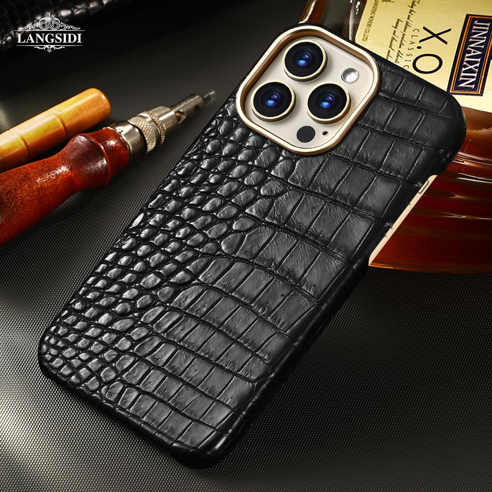 

Чехол Magsafe из натуральной крокодиловой кожи страуса для iPhone 14 16 Pro Max 16Pro 15Pro Luxury Magnetic Back Cover For iPhone 13Pro Max&Case & Screen Protector