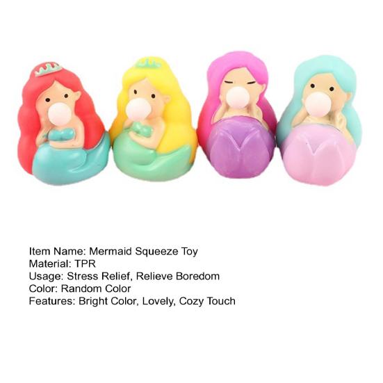 Mermaid Squeeze Toy Blowing Balloon Cute Cartoon Doll Squishes Pinch Toy Anti-stress Soft TPR Funny Squeezing Bubble Stress Relief Toy Children Gift