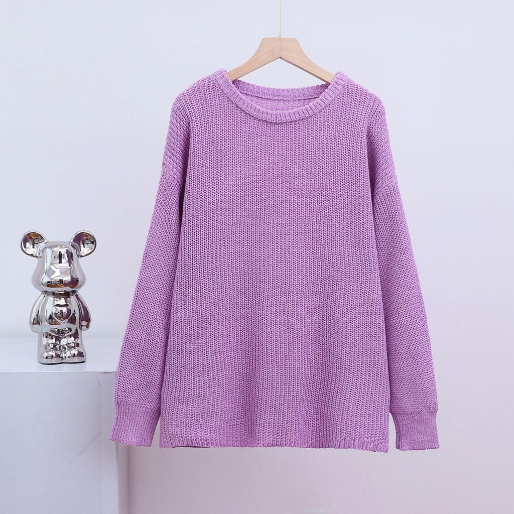 Autumn/Winter Women's Loose Round Neck Solid Color Knit Cardigan Sweater