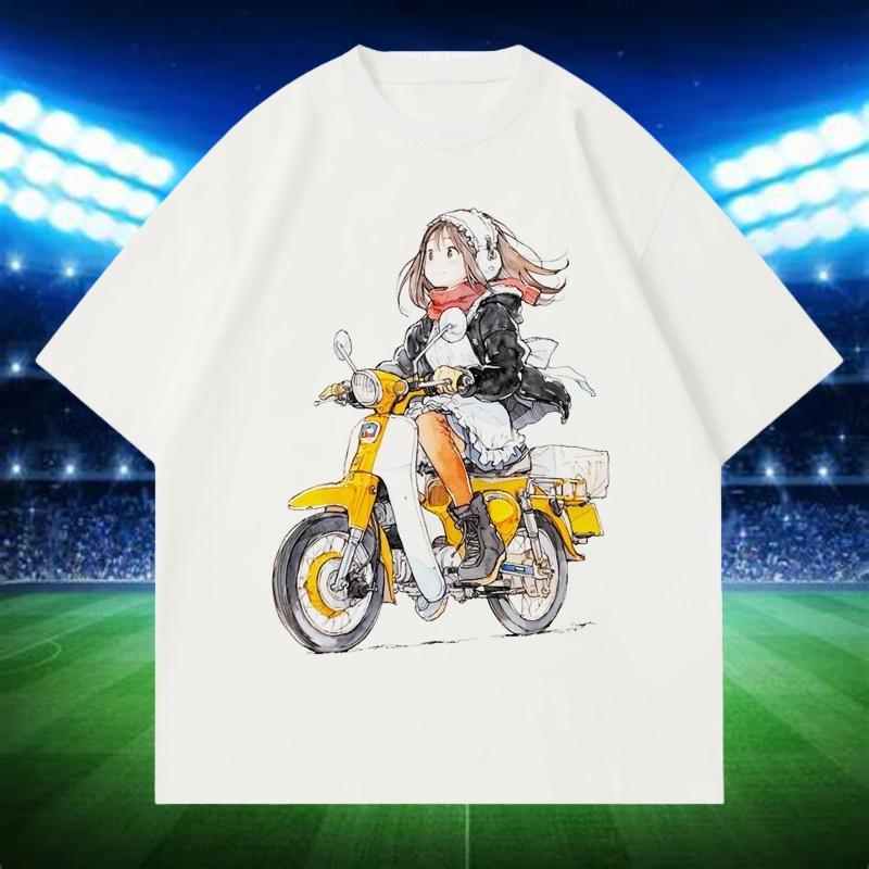 2025 New Bear Motorcycle Men's and Women's Cartoon Printed T-shirt Summer Loose Round Neck Short-sleeved Top Tops