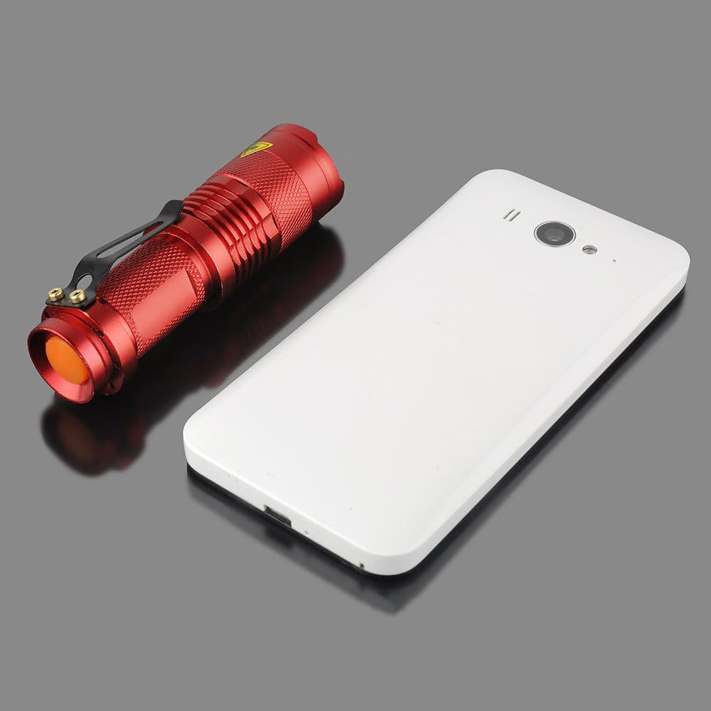 Modoao Mini Waterproof Mini LED Flashlight with Maximum Brightness of 300 Lumens Flashlight, Compact, Lightweight, (Red)