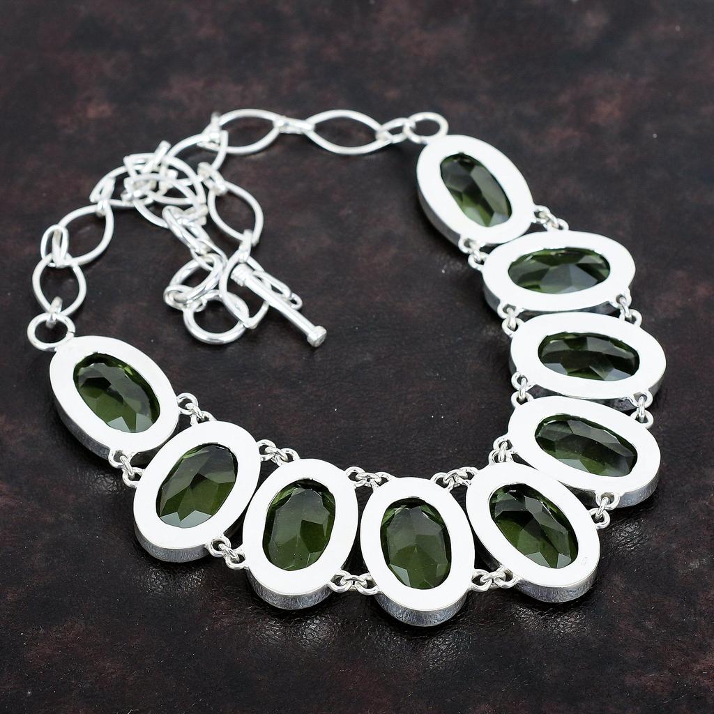 Faceted Green Amethyst Necklace Gemstone Necklace Handmade Jewelry 925 Sterling Silver Necklace Adjustable Chain Necklace Gifts for Women