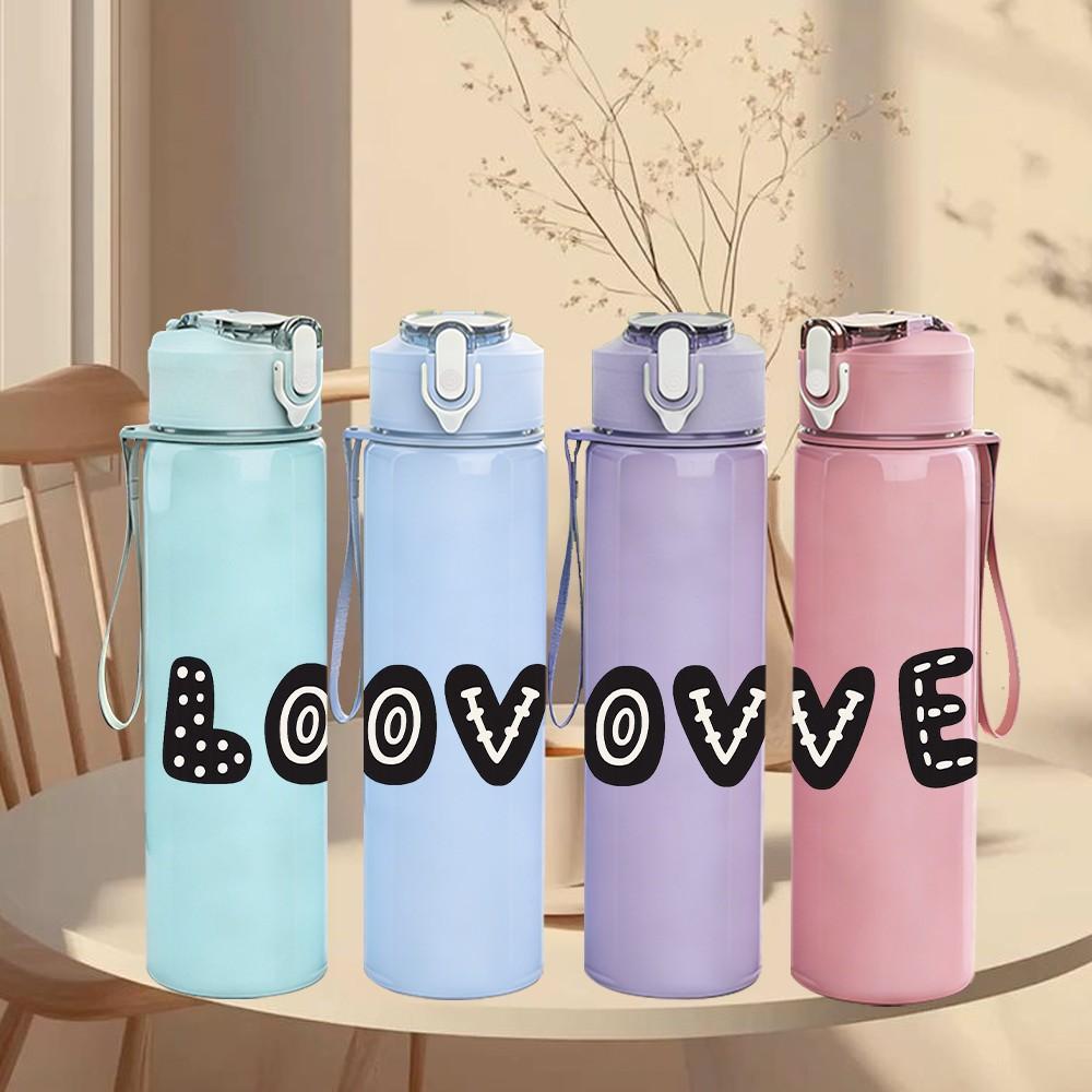 1PC Simple LOVE Bold Letter Print 750ml Color Plastic Sports Water Bottle Leakproof Flip Straw Lid Suitable for Sports Office Home Use