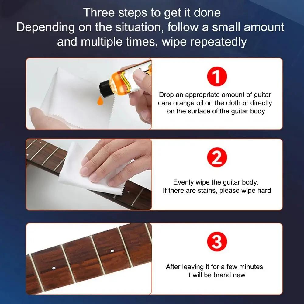 120ML Fretboard Oil - Quick-Drying Guitar String Winder Portable Guitar Care Orange Oil With Cleaning Cloth Guitar