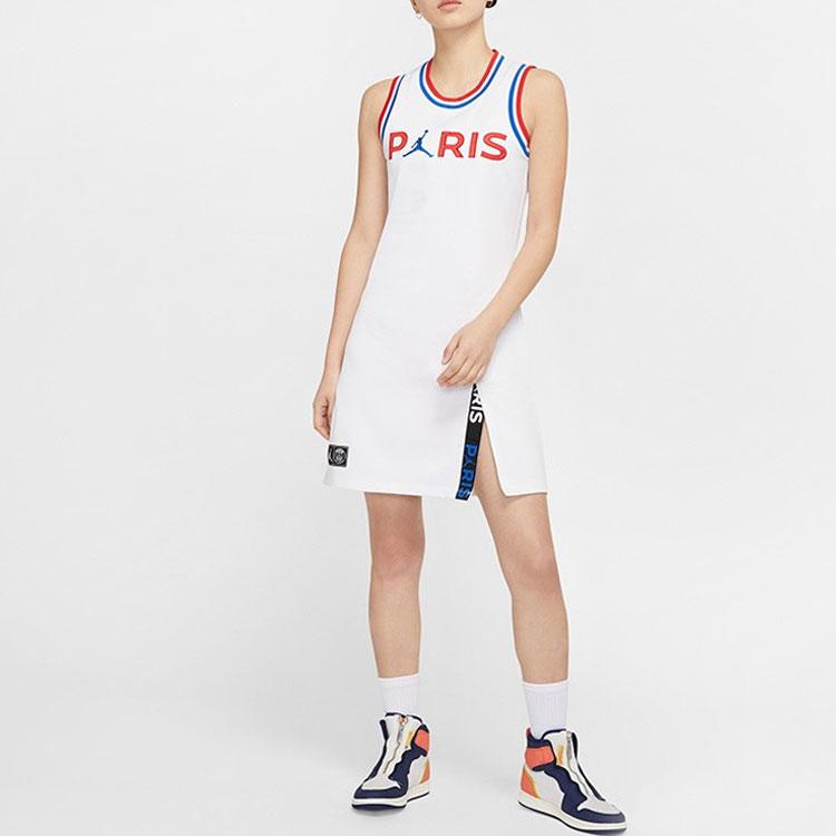 Jordan Brand Womens PSG Dress Round Neck Sleeveless Casual Dress Women Dress White CQ6678-100