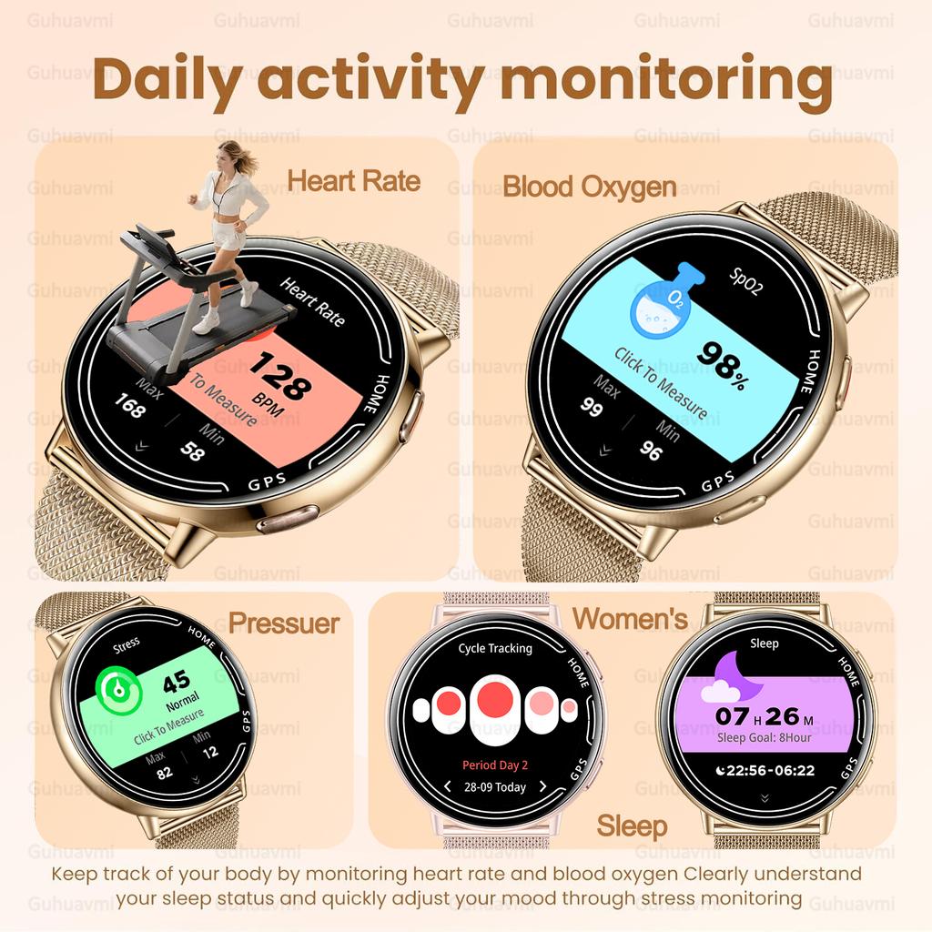 New Women's Fashion Health Smart Watch 1.39" AMOLED GPS Satellite Positioning Bluetooth Call Heart Rate Monitor For Android iOS